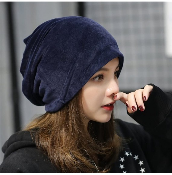 Skullies & Beanies Women Slouchy Beanie Mix Knit Skully Ski Cap Warm Winte Soft Hats - Navy Blue - CZ1868MSYG0