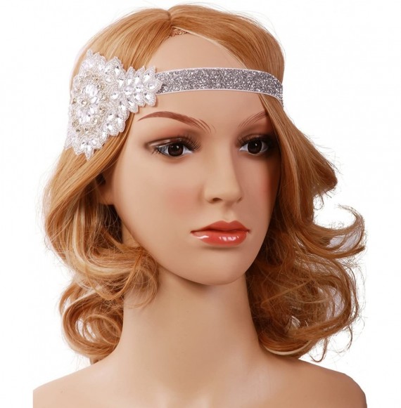 Headbands Black Silver Art Deco 1920s Flapper Headband Headpiece Silver - CJ12KVOKTCF