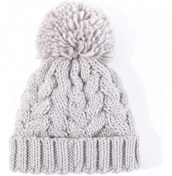 Skullies & Beanies Baby Unisex Boy Girl Cable Knit Chunky Pom Fleece Lining Beanie Hat - Light Grey - CJ192I5LW2A