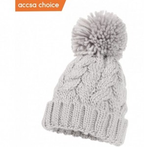 Skullies & Beanies Baby Unisex Boy Girl Cable Knit Chunky Pom Fleece Lining Beanie Hat - Light Grey - CJ192I5LW2A