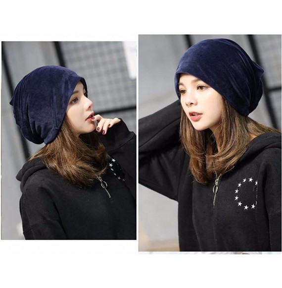 Skullies & Beanies Women Slouchy Beanie Mix Knit Skully Ski Cap Warm Winte Soft Hats - Navy Blue - CZ1868MSYG0