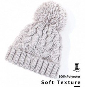 Skullies & Beanies Baby Unisex Boy Girl Cable Knit Chunky Pom Fleece Lining Beanie Hat - Light Grey - CJ192I5LW2A