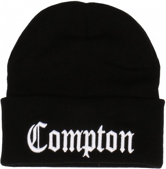 Skullies & Beanies 3D Embroidered Compton Warm Knit Beanie Cap Yupoong - Black - CS12002G4OP