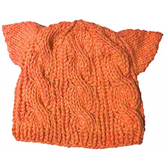 Skullies & Beanies Handmade Knitted Pussy Cat Ear Beanie Hat for Women's March Winter Warm Cap - Orange - CL189H9LSQW