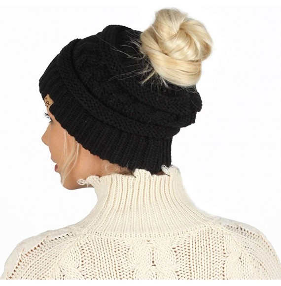 Skullies & Beanies Ponytail Beanies (Black) - C518ZAQKGQM