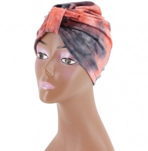 Skullies & Beanies Shiny Metallic Turban Cap Indian Pleated Headwrap Swami Hat Chemo Cap for Women - Pink Tie-dye - C118A4K5M54