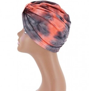 Skullies & Beanies Shiny Metallic Turban Cap Indian Pleated Headwrap Swami Hat Chemo Cap for Women - Pink Tie-dye - C118A4K5M54