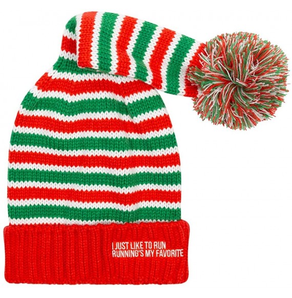 Skullies & Beanies Pom Pom Beanie Hat for Runners - Running Hats - Elf (Red/Green) - CY18DR6R8OQ