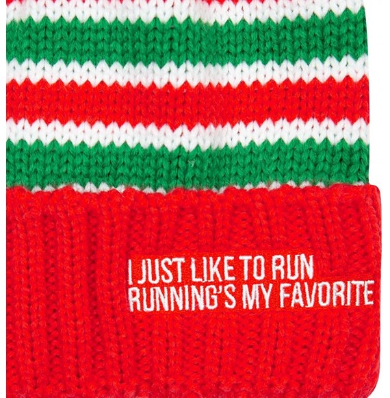 Skullies & Beanies Pom Pom Beanie Hat for Runners - Running Hats - Elf (Red/Green) - CY18DR6R8OQ