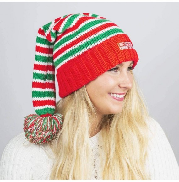 Skullies & Beanies Pom Pom Beanie Hat for Runners - Running Hats - Elf (Red/Green) - CY18DR6R8OQ