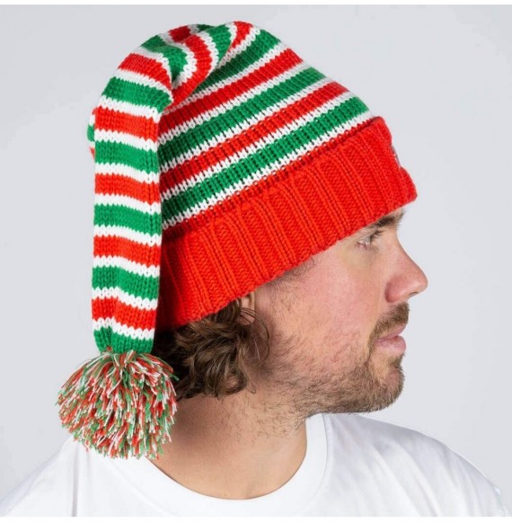 Skullies & Beanies Pom Pom Beanie Hat for Runners - Running Hats - Elf (Red/Green) - CY18DR6R8OQ