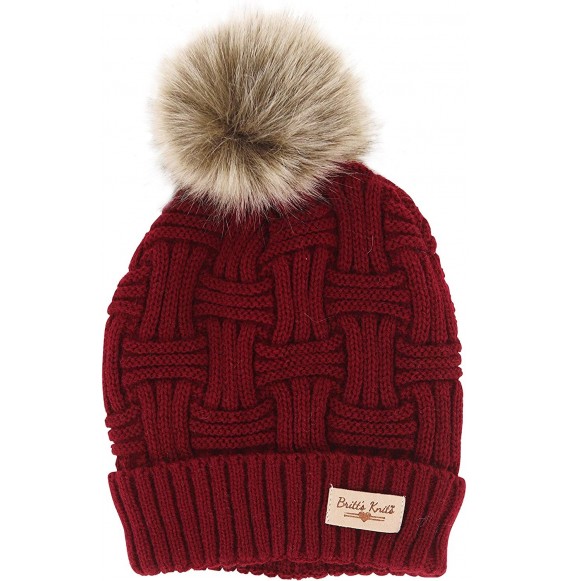 Skullies & Beanies Women's Plush-Lined Knit Hat with Pom - Burgundy - CX18I2M7SQQ