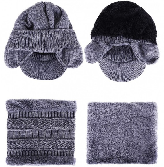 Skullies & Beanies 3 Pieces Warm Winter Set Includes Knitted Earflaps Hat Neck Warmer Hat Scarf Full Finger Gloves (Gray) - C...