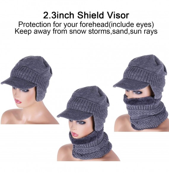 Skullies & Beanies 3 Pieces Warm Winter Set Includes Knitted Earflaps Hat Neck Warmer Hat Scarf Full Finger Gloves (Gray) - C...