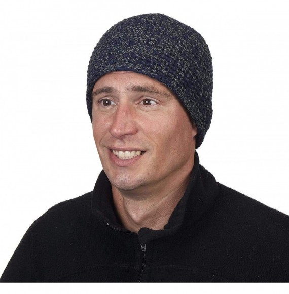 Skullies & Beanies Men's Collins Fleece Lined Classic Hand Crocheted Beanie - Midnight - CX1878O9GYU