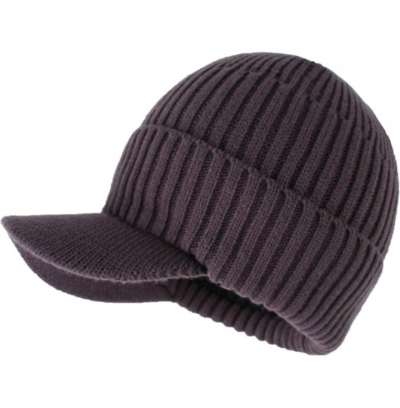 Skullies & Beanies Men's Winter Warm Thick Knit Beanie Hat with Visor - A-dark Grey - CP18AHHHED0