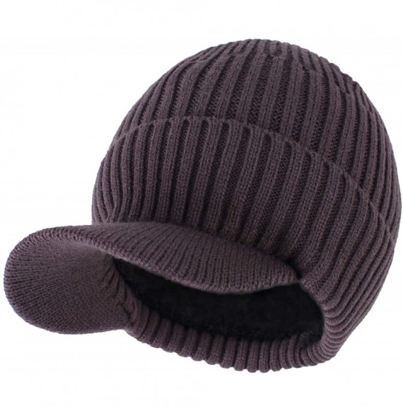 Skullies & Beanies Men's Winter Warm Thick Knit Beanie Hat with Visor - A-dark Grey - CP18AHHHED0