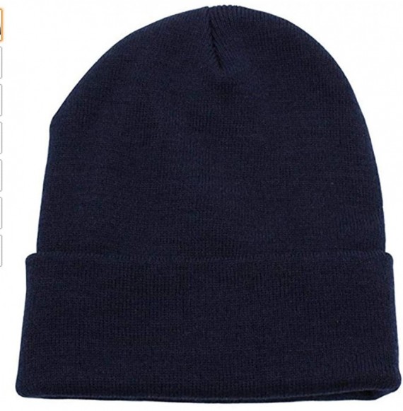 Skullies & Beanies Beanie Men Women - Unisex Cuffed Skull Knit Winter Hat Cap - Navy Blue - CJ18L4NMR7I