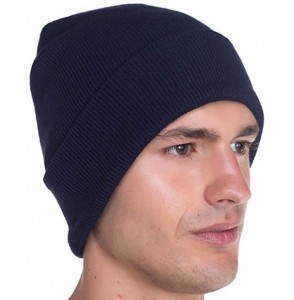 Skullies & Beanies Beanie Men Women - Unisex Cuffed Skull Knit Winter Hat Cap - Navy Blue - CJ18L4NMR7I