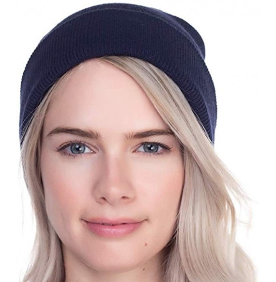 Skullies & Beanies Beanie Men Women - Unisex Cuffed Skull Knit Winter Hat Cap - Navy Blue - CJ18L4NMR7I