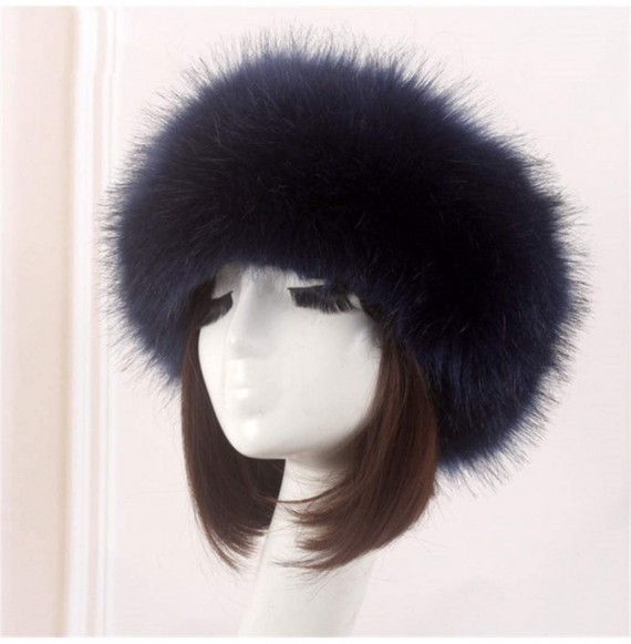 Skullies & Beanies Women's Faux Fur Headband Soft Winter Cossack Russion Style Hat Cap - Navy - C818L8HSCHQ