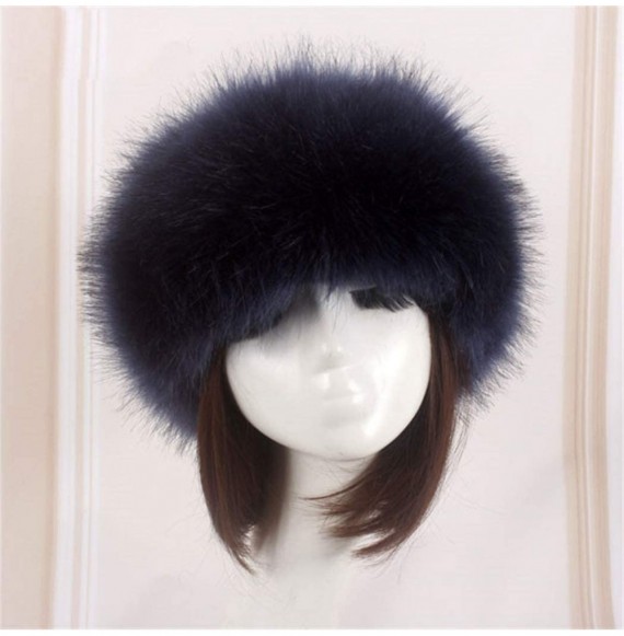 Skullies & Beanies Women's Faux Fur Headband Soft Winter Cossack Russion Style Hat Cap - Navy - C818L8HSCHQ