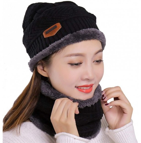 Skullies & Beanies Thick Warm Winter Beanie Hat Soft Stretch Slouchy Skully Knit Cap for Women - C-black-hat & Scarf - CU18HK...