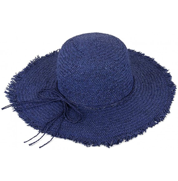 Sun Hats Women Hand-Woven Straw Hat Foldable Floppy Sun Hat Edge Wide Brim Beach Hat - Navy - CZ18QW8H4S0