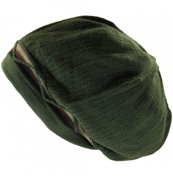 Skullies & Beanies Unisex Cotton Classic Wave Rasta Beanie - Olive/Multi - CE18C9LKR3Y