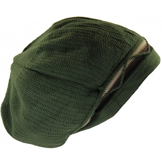 Skullies & Beanies Unisex Cotton Classic Wave Rasta Beanie - Olive/Multi - CE18C9LKR3Y