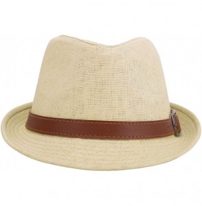 Fedoras Men/Women's UV Sun Protective Straw Fedora Hat w/Leather Buckle Band - Natural Hat Brown Belt - CU183A6Z6UI