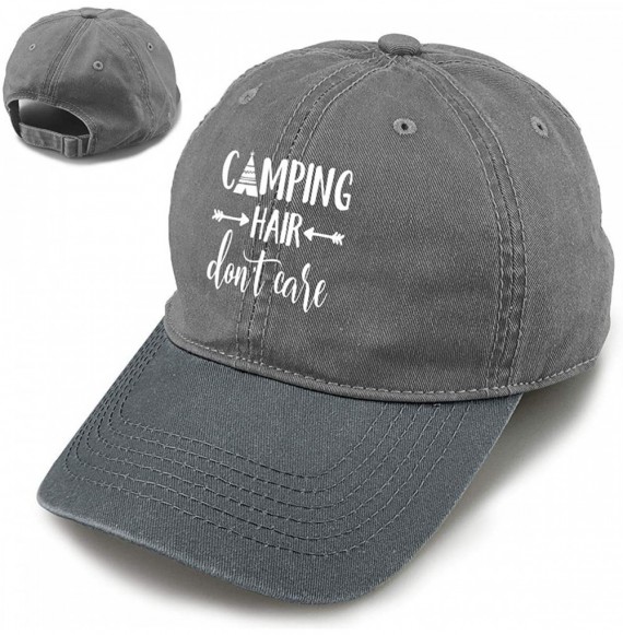 Baseball Caps Unisex Camping Hair Don't Care Vintage Adjustable Baseball Cap Denim Dad Hat - Gray and Dark Gray - C818HCLKY2Y