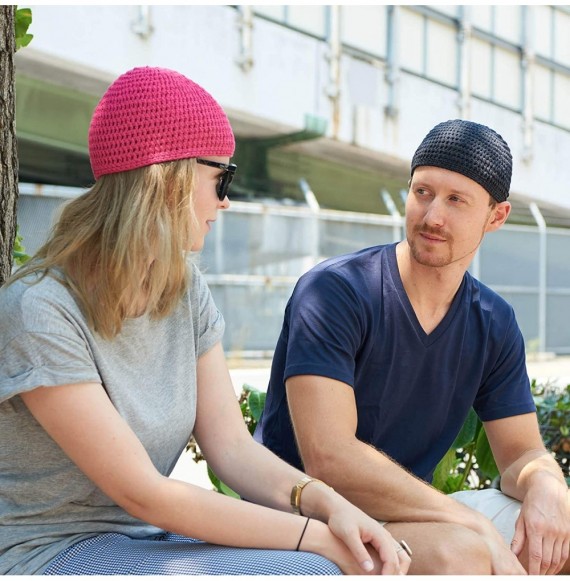 Skullies & Beanies Mens Cotton Beanie Skull Cap - Crochet Kufi Prayer Hat Knit Sensitive Skin Chemo - Ivory - CZ18CODUNOD