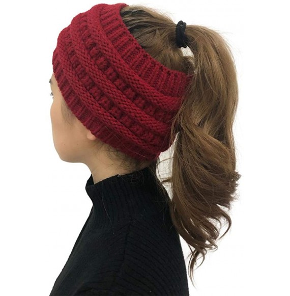 Skullies & Beanies Women Fashion Outdoor Solid Splice Hats Crochet Knit Holey Beanie Cap Headband - Red - CK18A0Z0SZW