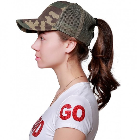 Baseball Caps Ponytail Messy Buns Trucker Ponycaps Plain Baseball Visor Cap Dad Hat - Camouflage Green - CH18DAI699Y