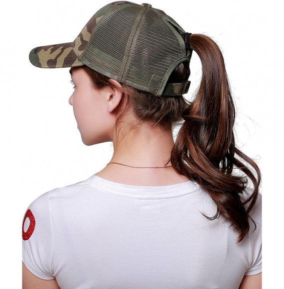 Baseball Caps Ponytail Messy Buns Trucker Ponycaps Plain Baseball Visor Cap Dad Hat - Camouflage Green - CH18DAI699Y