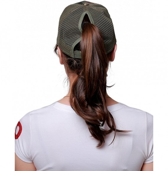 Baseball Caps Ponytail Messy Buns Trucker Ponycaps Plain Baseball Visor Cap Dad Hat - Camouflage Green - CH18DAI699Y