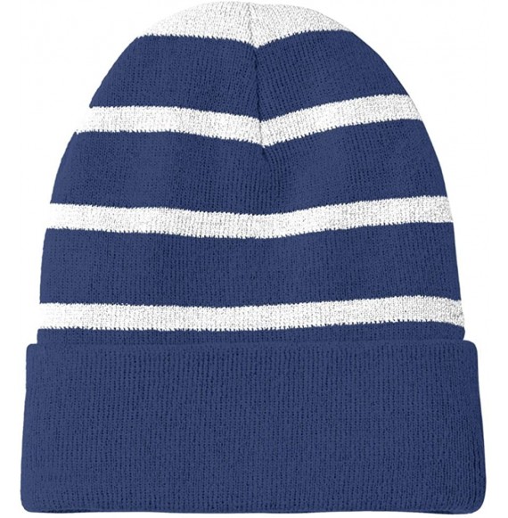 Skullies & Beanies Fleece Lined Stripe Beanies in - Navy/Silver - CD12LZNARE5