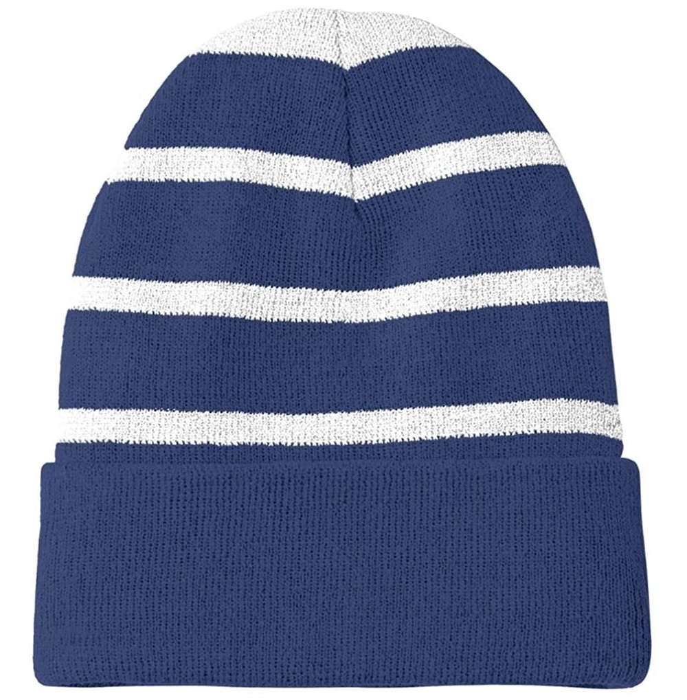 Skullies & Beanies Fleece Lined Stripe Beanies in - Navy/Silver - CD12LZNARE5