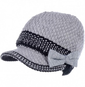 Skullies & Beanies Winter Fashion Knit Cap Hat for Women- Peaked Visor Beanie- Warm Fleece Lined-Many Styles - Grey Knit - CF...