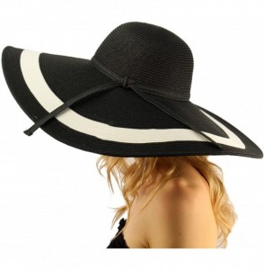 Sun Hats Summer Elegant Derby Big Super Wide Brim 8" Brim Floppy Sun Beach Dress Hat - "7-1/4"" Brim 2 Tone - Black" - CN17Y2...