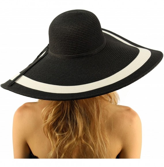 Sun Hats Summer Elegant Derby Big Super Wide Brim 8" Brim Floppy Sun Beach Dress Hat - "7-1/4"" Brim 2 Tone - Black" - CN17Y2...