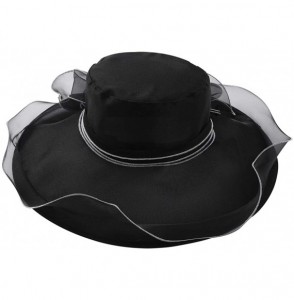 Sun Hats Women Organza Wide Brim Sun Hat with Large Flower Church Party Wedding Cap - Black B - CH18RQ78W4U