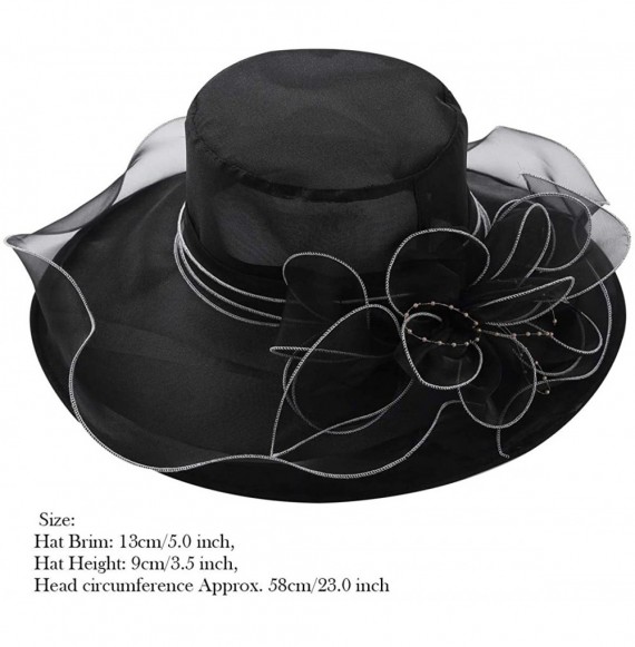 Sun Hats Women Organza Wide Brim Sun Hat with Large Flower Church Party Wedding Cap - Black B - CH18RQ78W4U