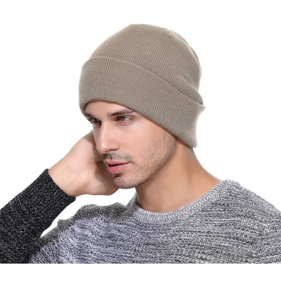 Skullies & Beanies Winter Warm Knit Cuff Beanie - Skull Cap Ski Cap - Daily Beanie for Men & Women - Khaki - CX18IK2AOIA