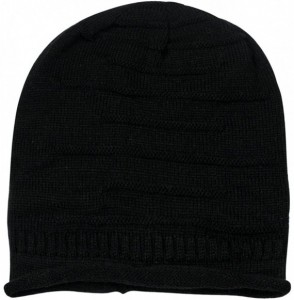 Skullies & Beanies Men's Cable Knit/Slouchy Style/Dual-Layer Beanie- Soft & Warm Hat - Slouch - Black - CS110UFFGZV