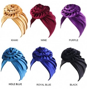 Skullies & Beanies New Women's Velvet Flower Turban Headband Beanie Pre-Tied Bonnet Chemo Cap Hair Loss Hat Warm for Winter -...