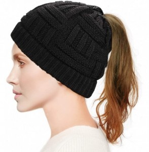 Skullies & Beanies Womens Ponytail Beanie Hat Soft Knit BeanieTail Warm Winter Hat - Black - C918EDT7HSA