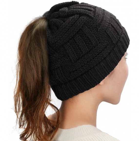 Skullies & Beanies Womens Ponytail Beanie Hat Soft Knit BeanieTail Warm Winter Hat - Black - C918EDT7HSA