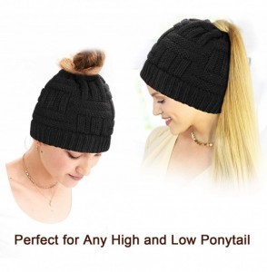 Skullies & Beanies Womens Ponytail Beanie Hat Soft Knit BeanieTail Warm Winter Hat - Black - C918EDT7HSA